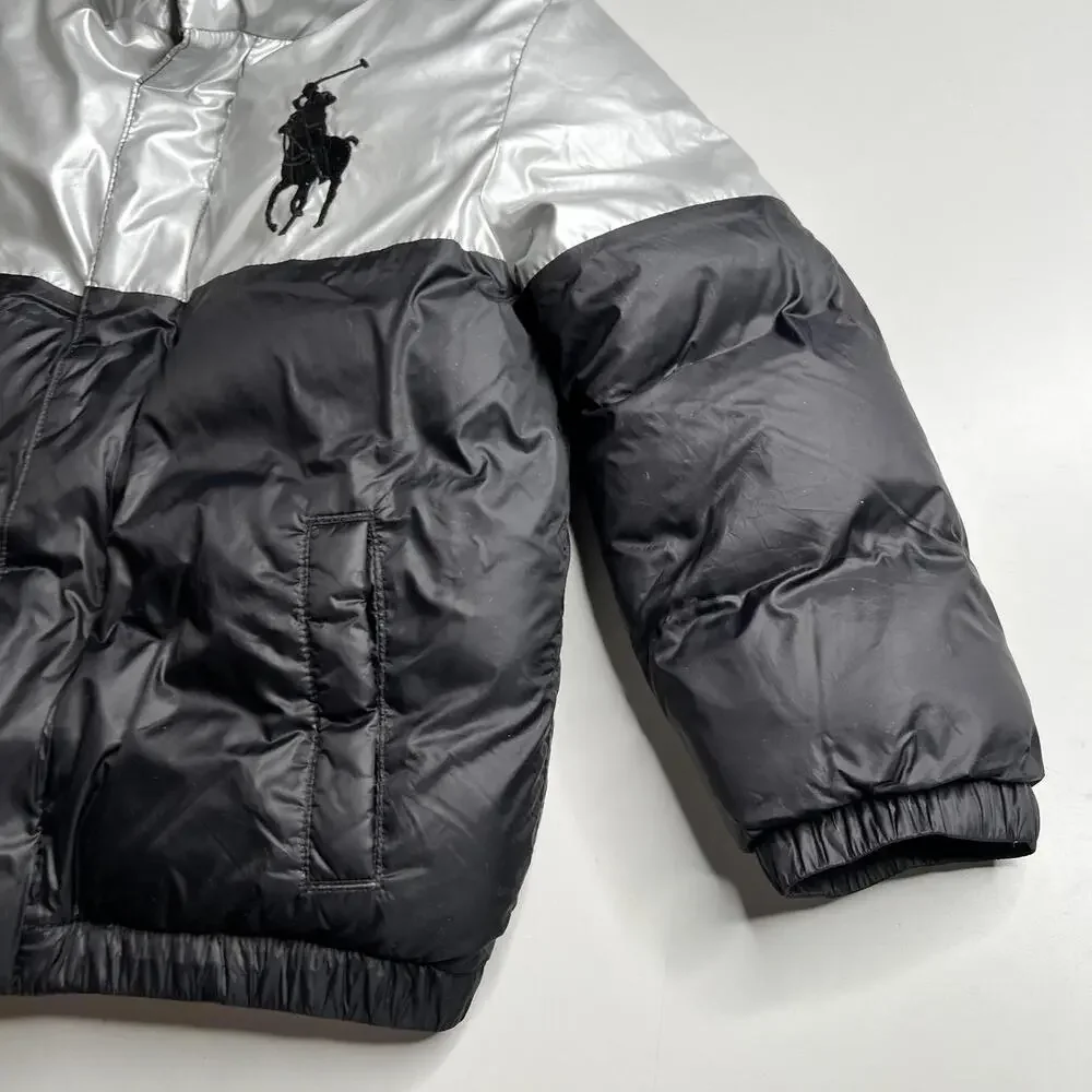 Polo Ralph Lauren Jacket Kids‎ 5 Black Silver Down Puffer Polo Bear Colorblock